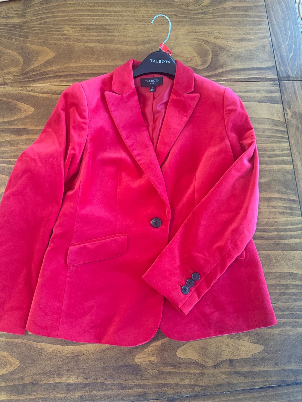 Talbots 4P Bright Red Velvet Single-Button Blazer